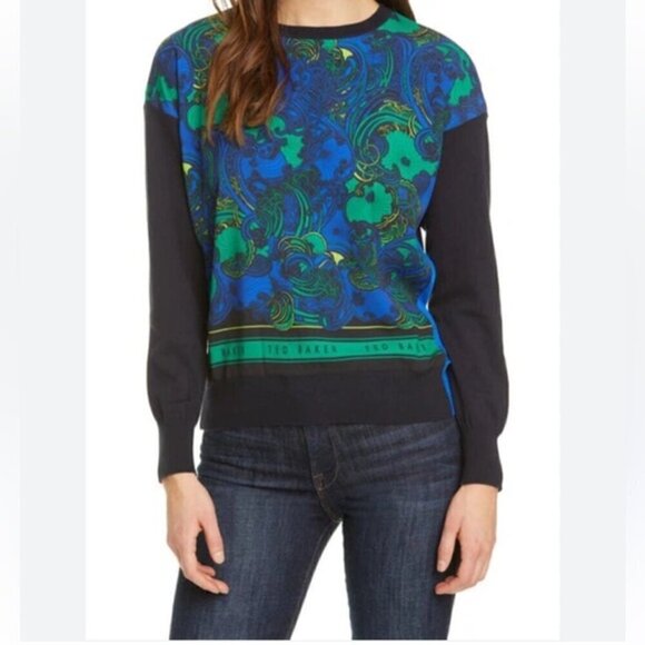 TED BAKER Bekii Stargaze Woven Front Sweater In Dark blue size 3 (US6-8) - Picture 3 of 15